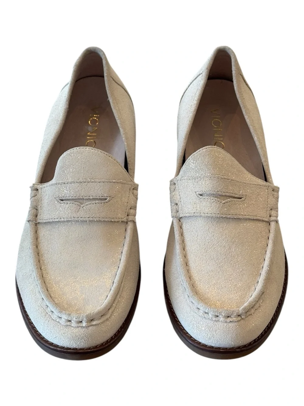 Vionic cream/gold Waverly Suede Penny Loafers women’s size 8.5